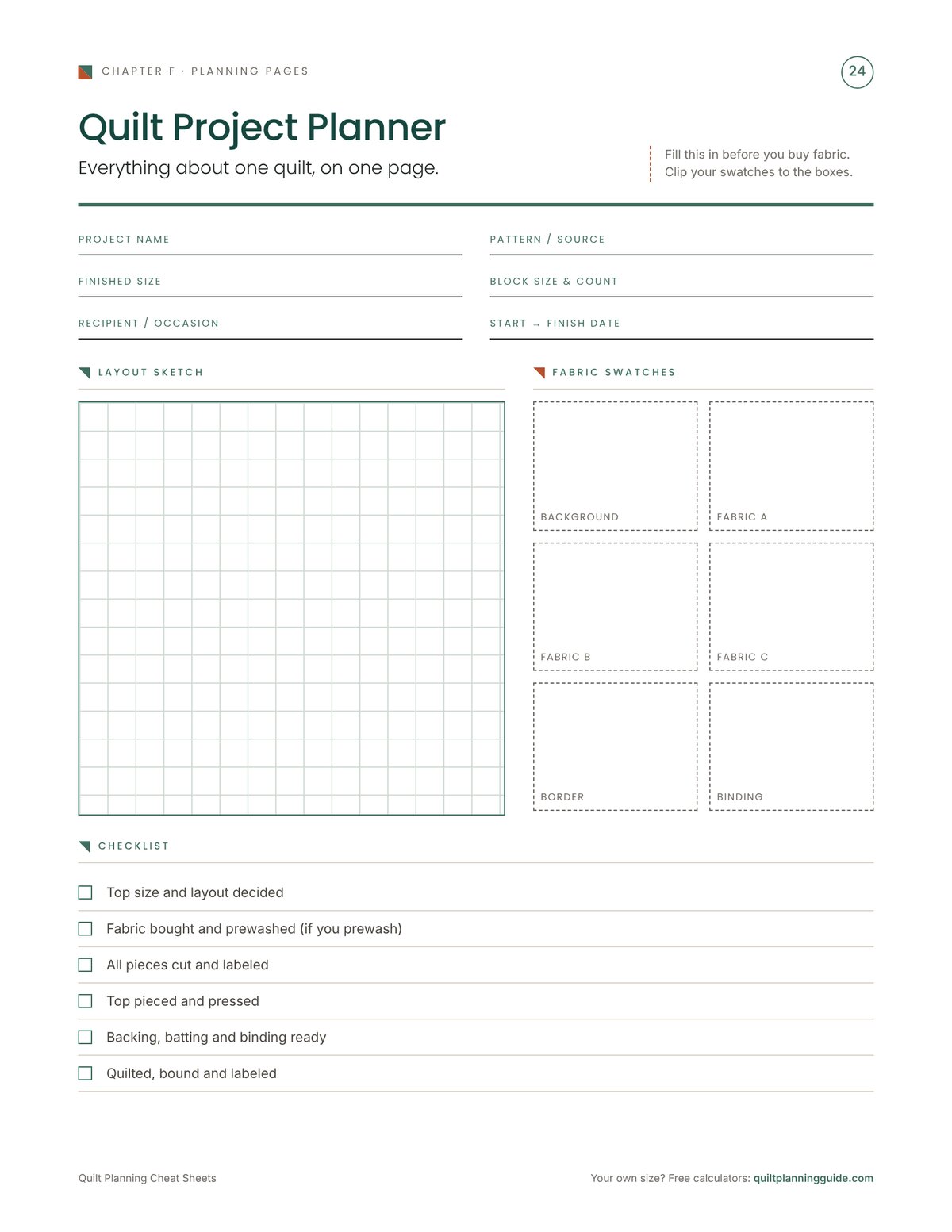 Quilt project planner preview